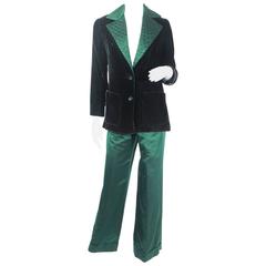 Retro Oscar de la Renta Emerald Green Pant Suit 