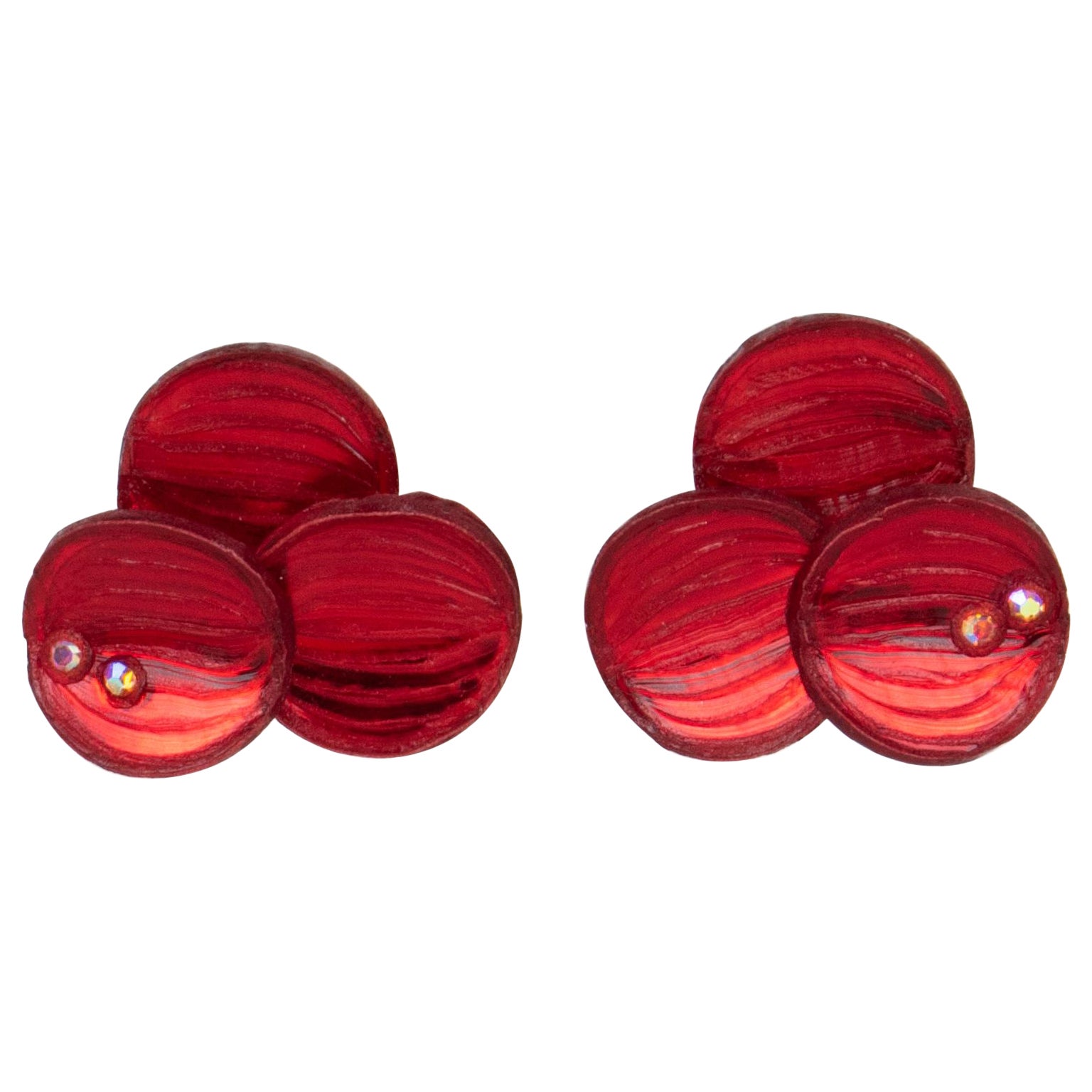 Cilea Paris Carmine Red Resin Geometric Clip Earrings For Sale