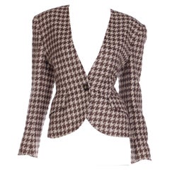 Retro Christian Dior Brown Houndstooth Check Collarless Blazer Jacket