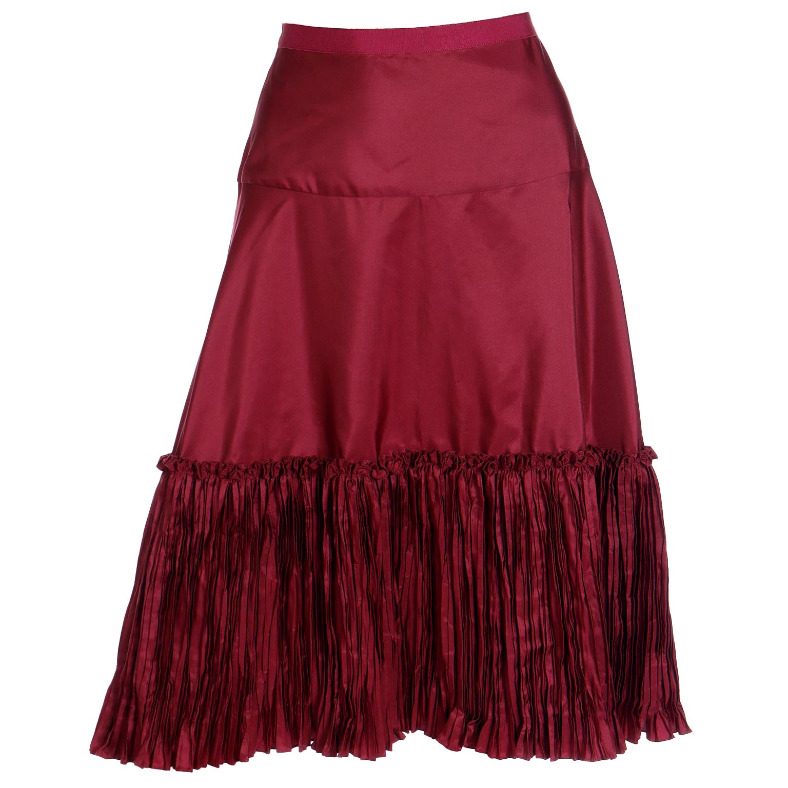 Vintage Oscar de la Renta Burgundy Evening Skirt W Pleated Ruffle For Sale