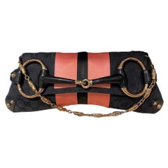 Gucci Horsebit 1955 Kette Große Umhängetasche Schwarz Monogramm mit rosa Seide