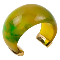 Yves Saint Laurent YSL Massive Green Yellow Resin Cuff Bracelet