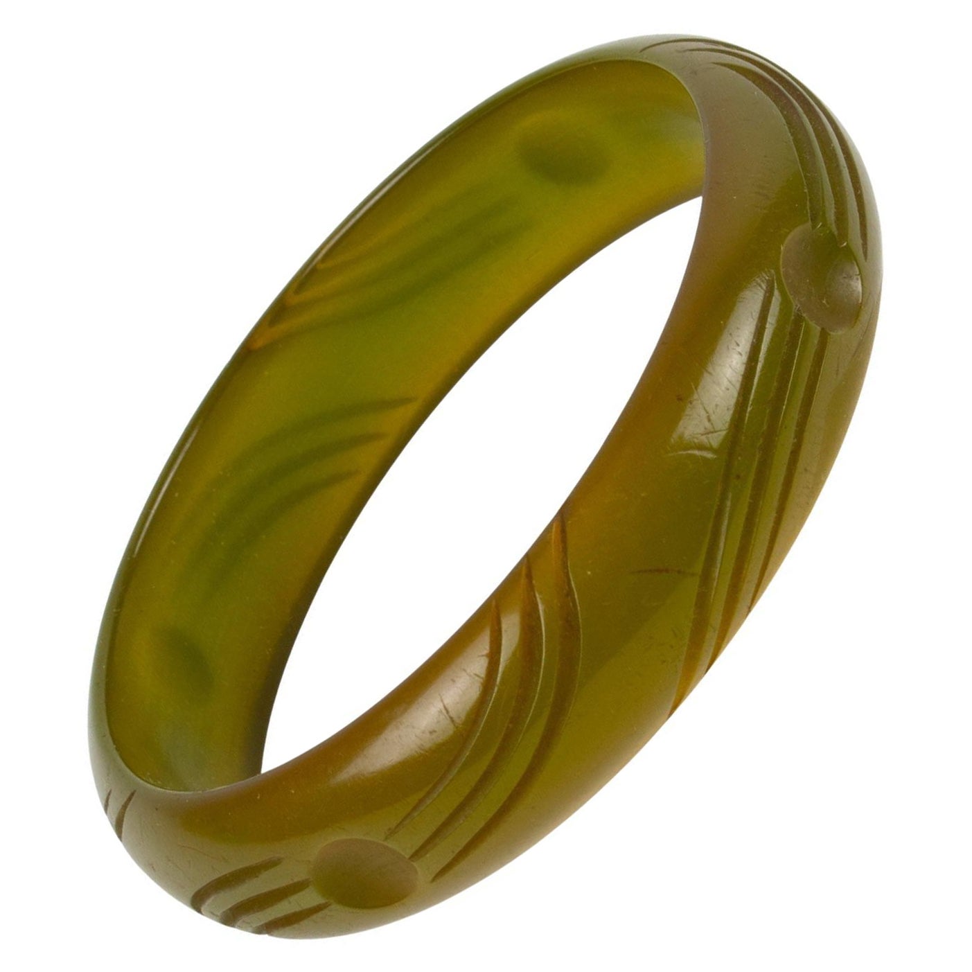 Bakelit geschnitzt Armband Armreif Translucent Asparagus Green im Angebot