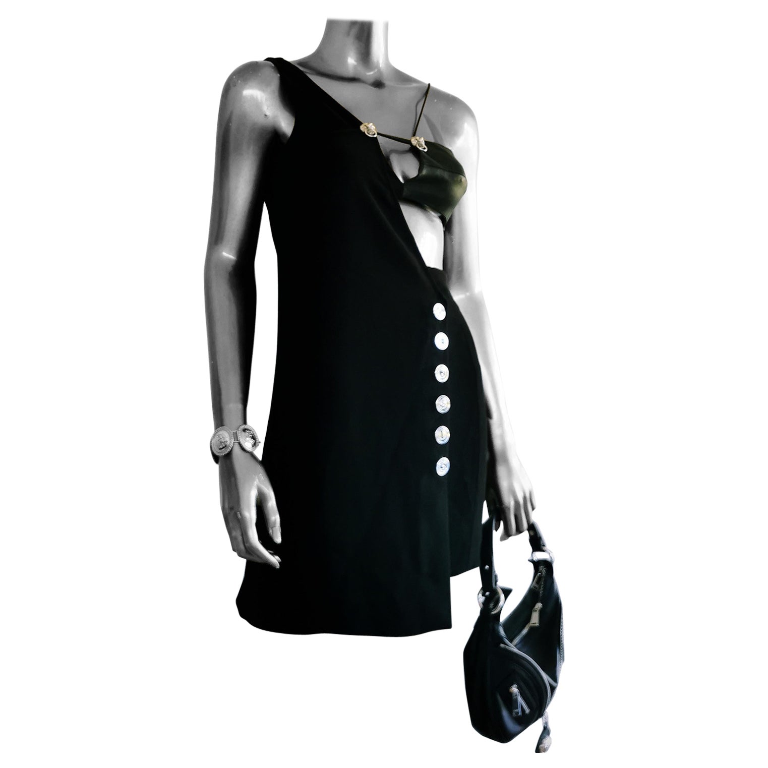 Versus by ANTHONY VACCARELLO Versace Black Lion Assymetrical Cocktail Dress For Sale
