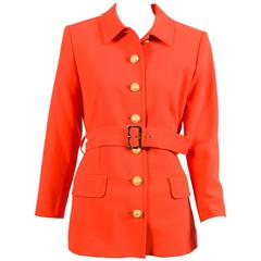 Vintage Yves Saint Laurent Variation Orange Wool Textured Jacket Size 10