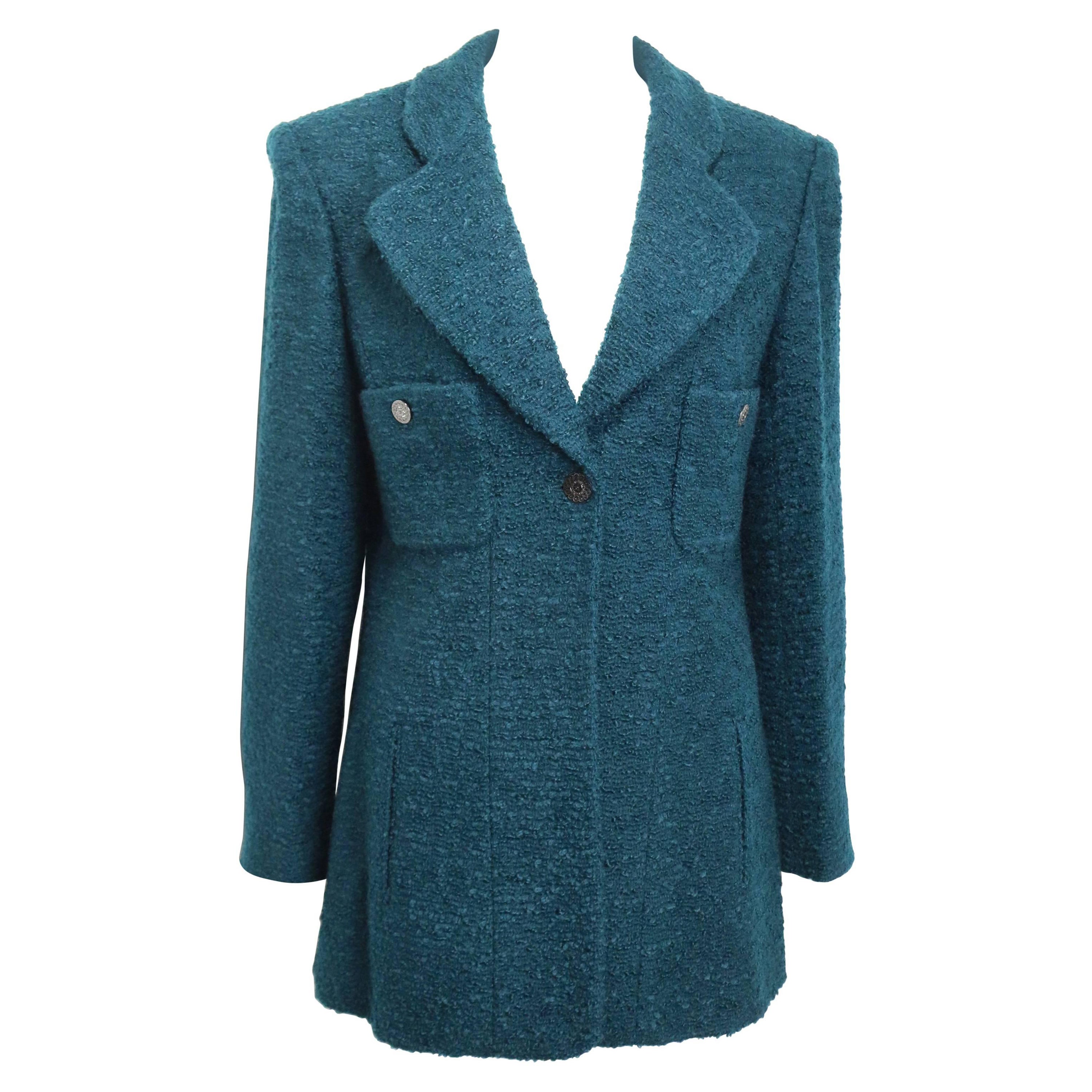 Chanel Green Mohair and Boucle Wool Jacket (Unworn) For Sale