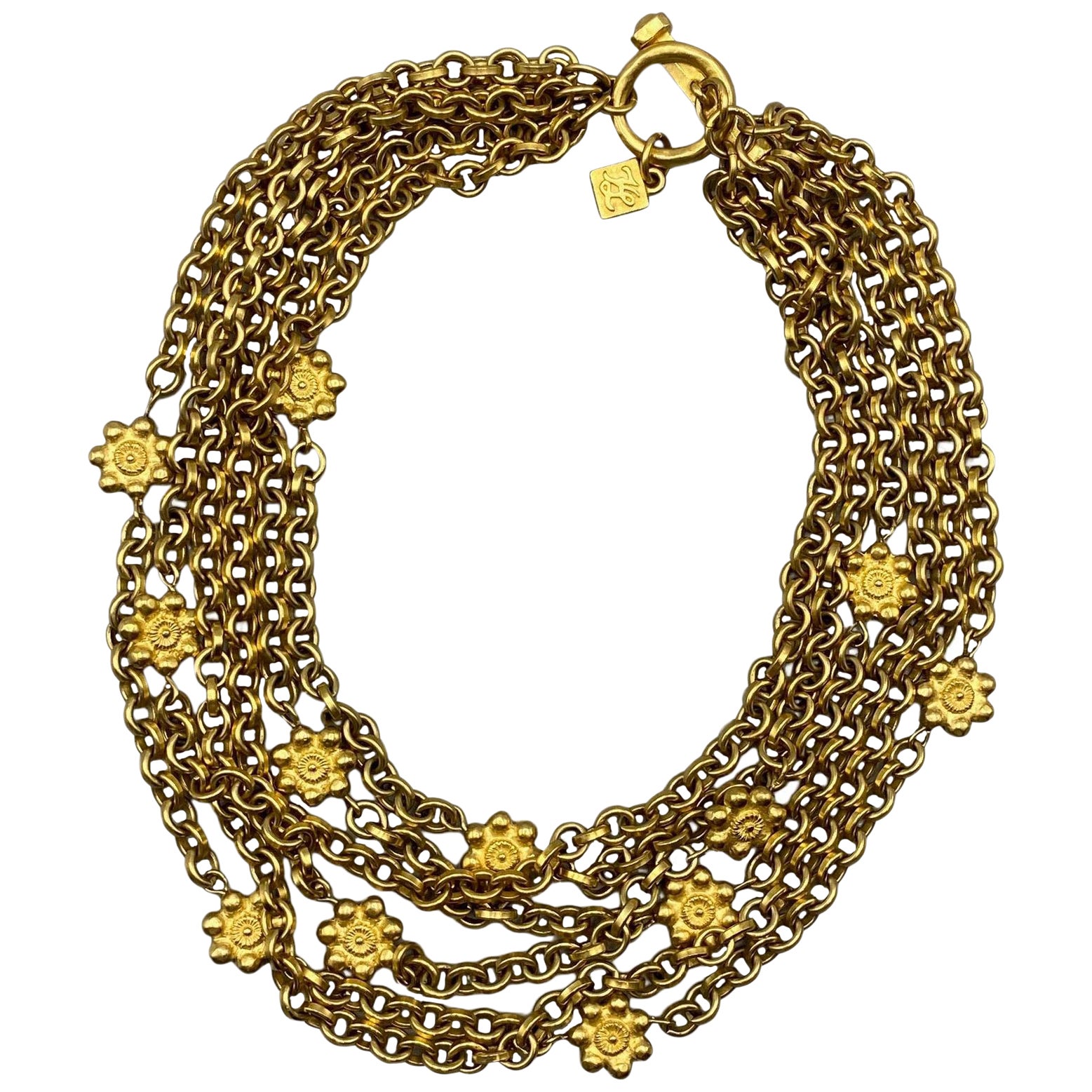 Karl Lagerfeld 1980s Six Strand Gold Toggle Necklace For Sale
