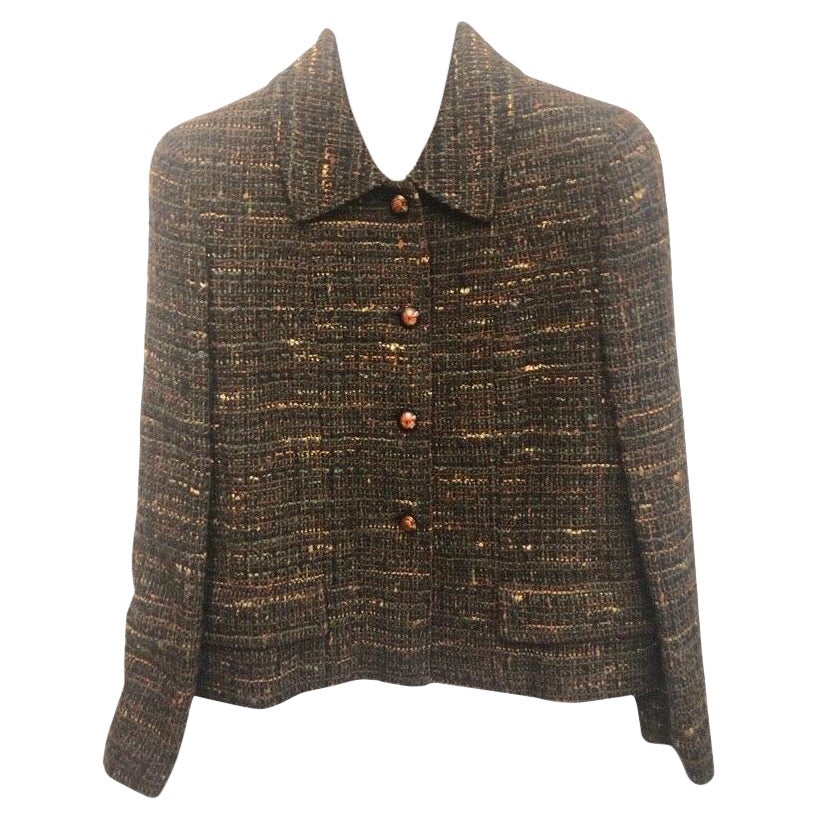 Chanel Brown Multi Colour Cropped Tweed Jacket  For Sale