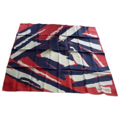 Retro 1970s Jeanne Lanvin Silk Scarf in Red, White and Blue 30.5x30"