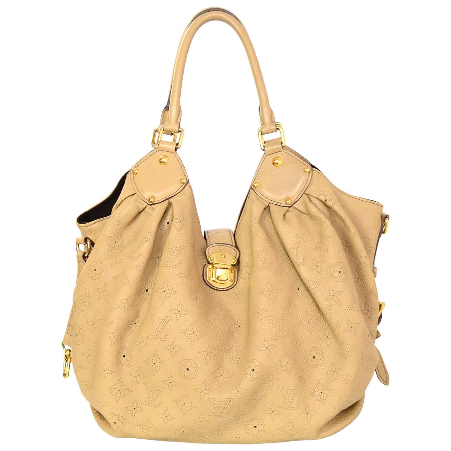 Louis Vuitton Beige Leather Perforated Monogram Mahina Large Hobo Bag rt. $4,400 For Sale at 1stdibs