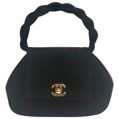 Chanel 18cm Black Suede "CC" Turn-lock Twisted Handle Bag