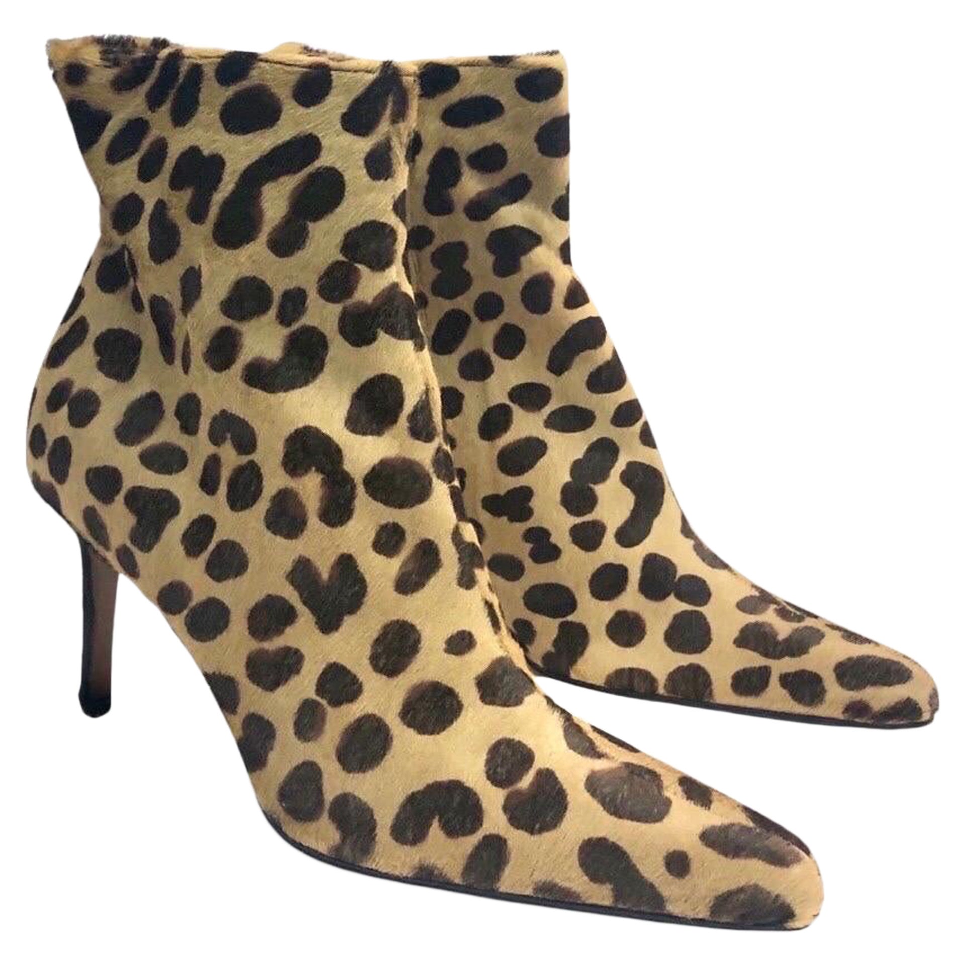 Bottines Christian Dior en cuir de cheval à motif léopard (non portées) en vente