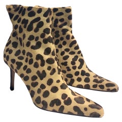 Christian Dior Leopard Pattern Horse Hair Leather Ankle Boots (Unworn)