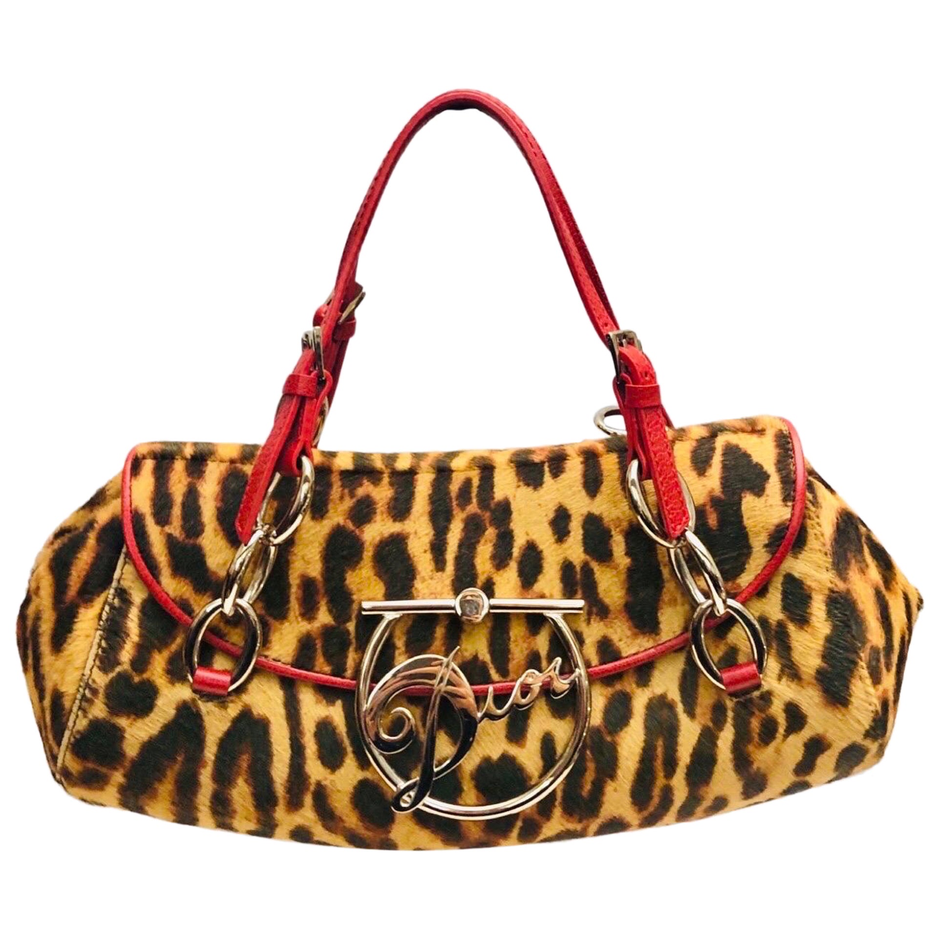 Christian Dior Leopard Print Horse Hair Handbag For Sale
