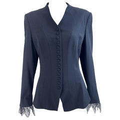 Yigal Azrouel Veste blazer vintage noire avec manches en dentelle, taille 8, années 2000