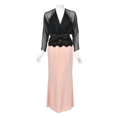 Vintage 1986 Oscar de la Renta Documented Runway Black Chiffon & Pink Silk Gown