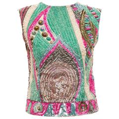 Emilio Pucci Sleeveless Silk Sequined & Prong Set Crystal Top, Circa 1960's 10