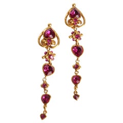 Emanuel Ungaro, boucles d'oreilles longues pendantes en cristal rose baroque surdimensionné de 5 pouces vintage