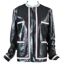 Chanel Black Gray & Red Lambskin & Wool Trimmed Four Pocket Jacket Size 50