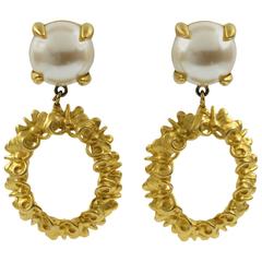 Givenchy Paris Signed Clip-on Earrings Dangling Shape Butterfly & Pearl