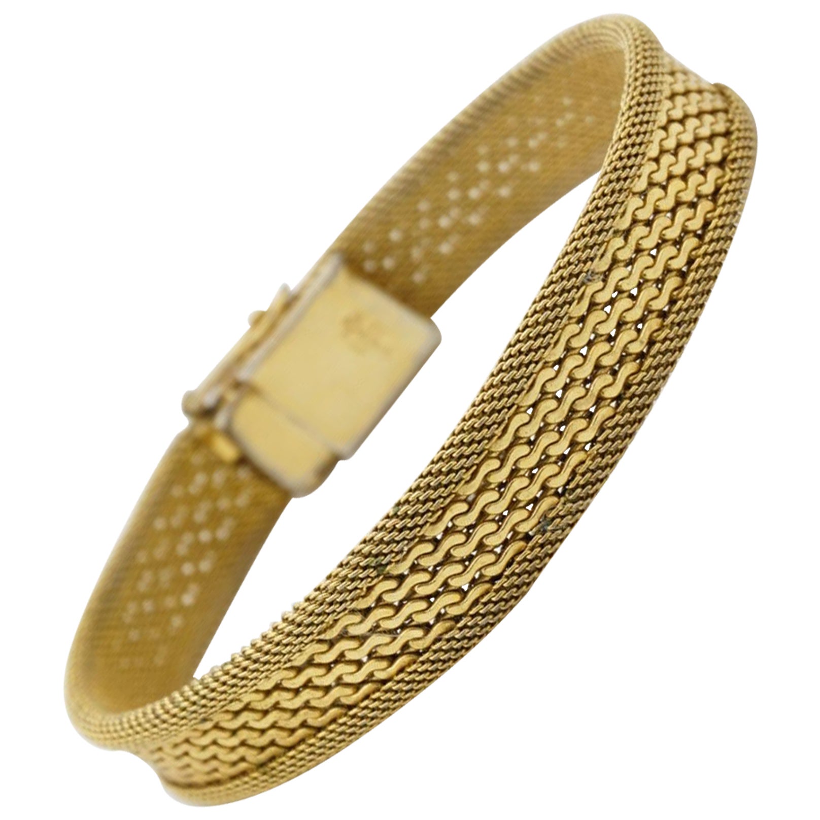 Christian Dior GROSSE 1960 Link Mesh Ribbed Weave Modernist Gold Retro Bracelet