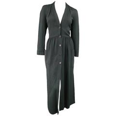 Vintage CHLOE Size 8 Black V Neck Long Sleeve Midi Shirt Dress