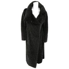 Retro RICHARD TYLER COUTURE Size 6 Black Faux Lamb Fur Padded Collar Coat