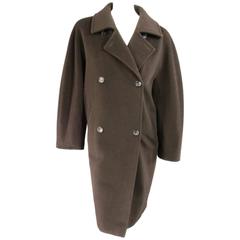 Used MAX MARA Size 2 Brown Virgin Wool Fleece Oversized Double Breasted Coat