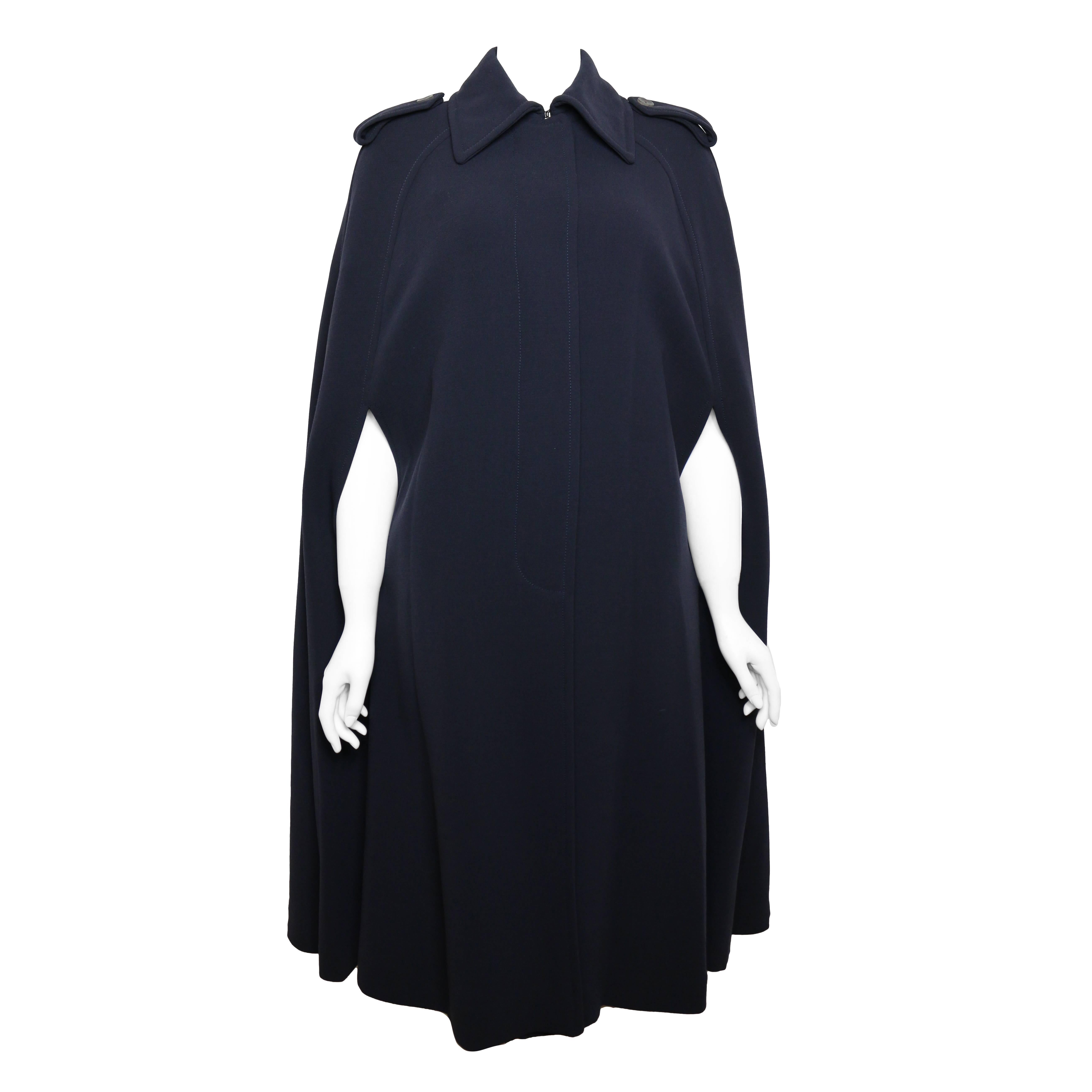 Gucci by Tom Ford Navy Wool Long Cape Coat For Sale