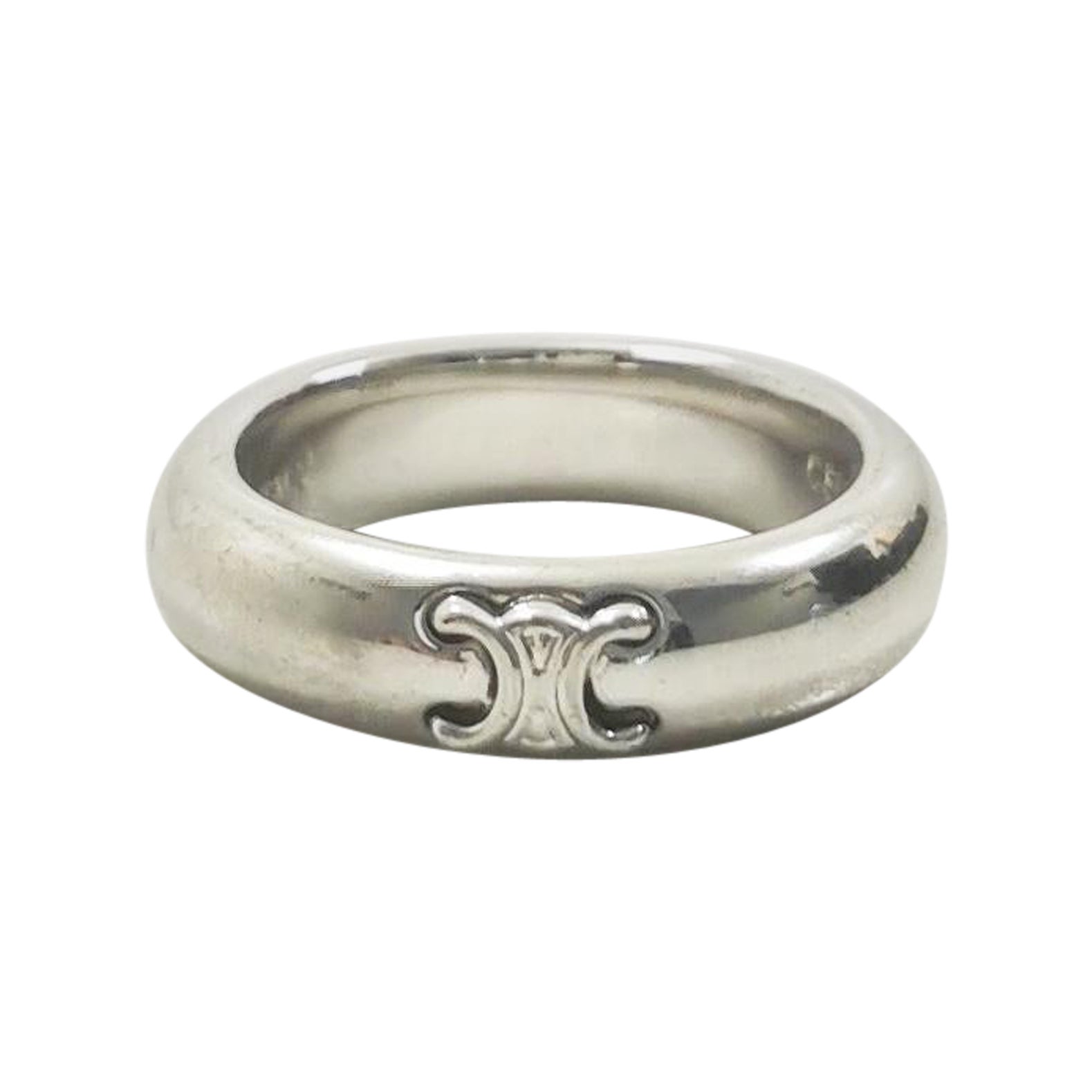 Celine Triomphe Logo Silver Ring Size 52 For Sale