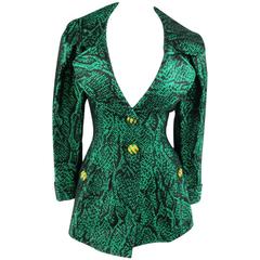 Vintage YVES SAINT LAURENT Size 6 Green Textured Python Print Gold Button Jacket 8