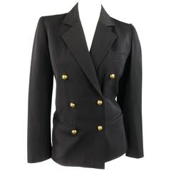 SAINT LAURENT Rive Gauche 6 Black Wool Gold Button Double Breasted Blazer