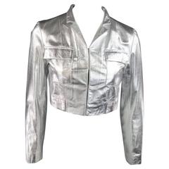 RAOUL Size S Silver Leather Cropped Pocket Fall 2012 Jacket