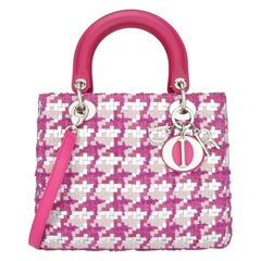 Christian Dior Lady Dior Sac moyen rose et argenté en tweed et cuir SHW 2013