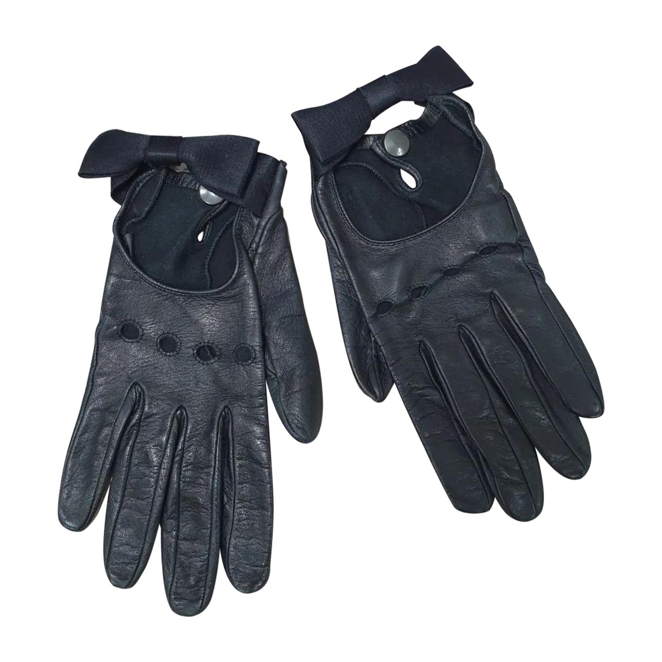 Chanel Black Leather Bow Short Gloves