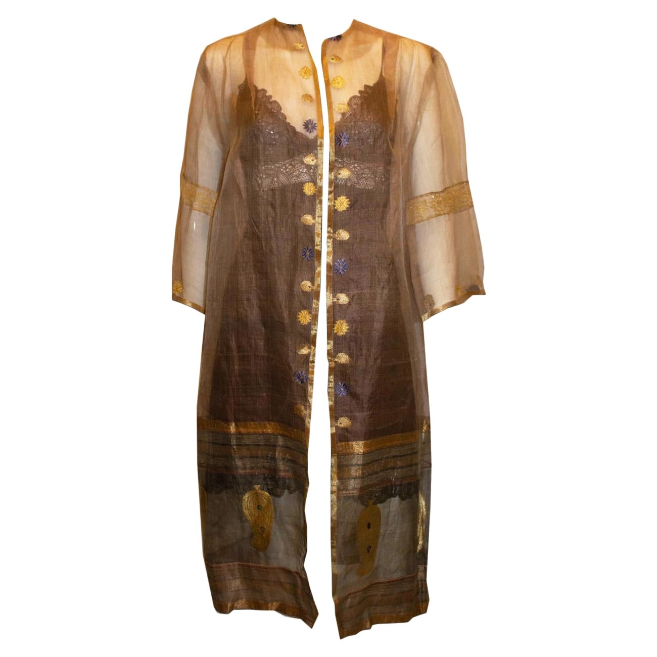 Vintage Indian Silk Organza Duster Coat  For Sale