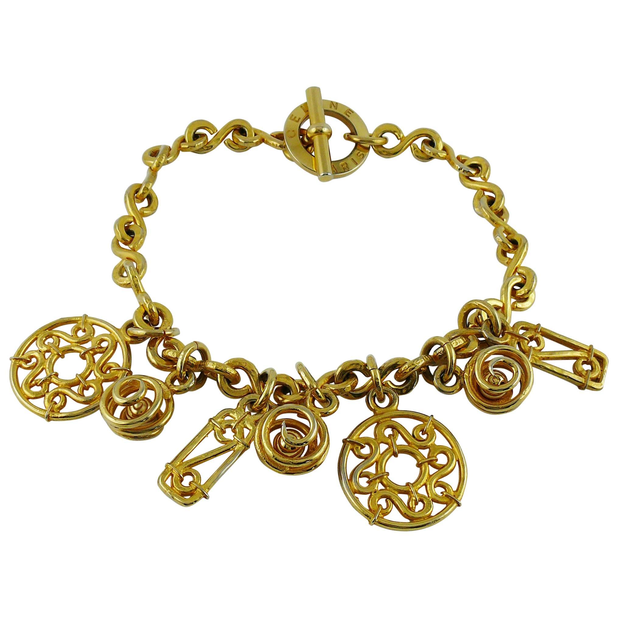 CELINE Vintage Gold Toned Charm Necklace For Sale