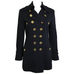 Vintage 90s Moschino Couture Black Wool Gold Buttons Double Breasted Jacket