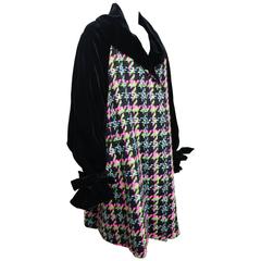 Christian Lacroix Black Velvet Colours Houndstooth Tweed Oversized Long Coat 3
