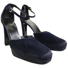 1996 Gucci by Tom Ford Navy Horse-Bit Strap Pumps 