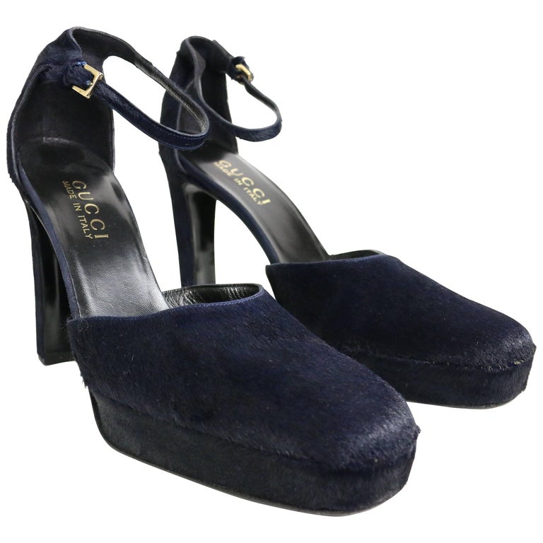 1996 Gucci by Tom Ford Navy Horse-Bit Strap Pumps  For Sale