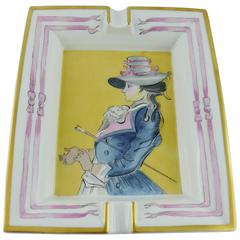 Vintage Hermes Large Riding Lady Porcelain Cigar Ashtray Pin Tray Rare