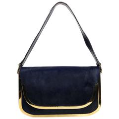 Gucci by Tom Ford Navy Horse-Bit Gold Toned Flap Handbag
