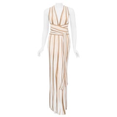 2002 Christian Dior by John Galliano Striped Stretch Knit Low-Plunge Maxi Dress