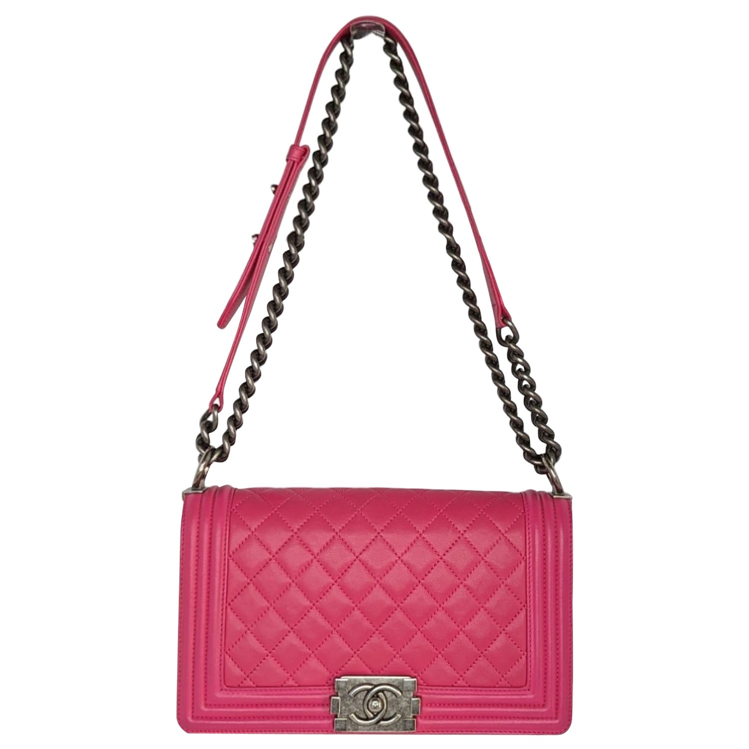 Chanel 2014 Quilted Lambskin Old Medium Boy Flap Pink For Sale at 1stDibs
