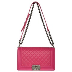 Used Chanel 2014 Quilted Lambskin Old Medium Boy Flap Pink