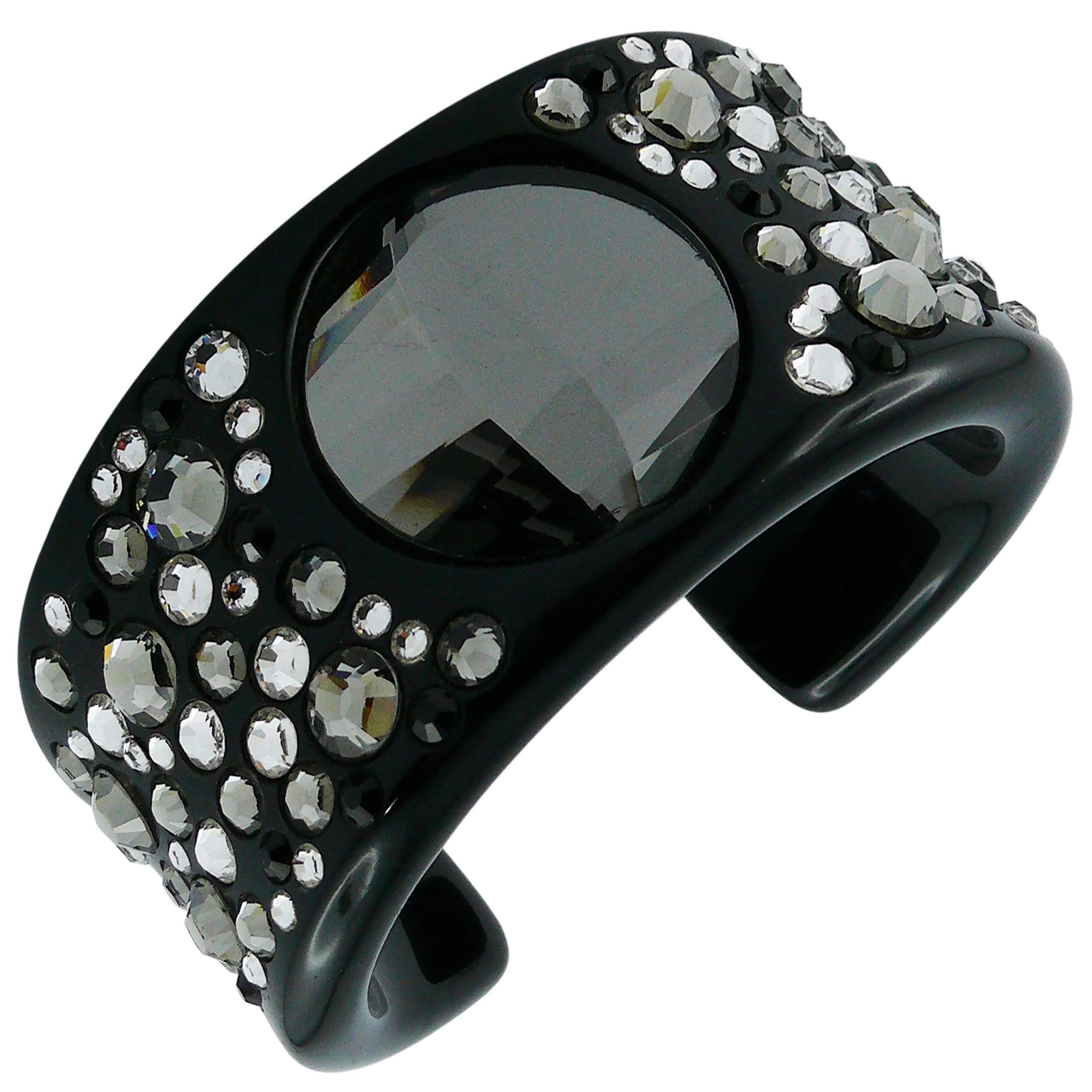 Christian Dior Black Lucite with Swarovski Crystal Cuff Bracelet