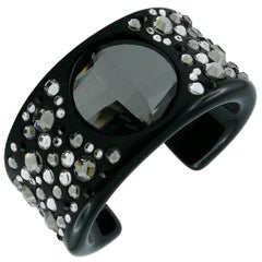 Christian Dior Black Lucite with Swarovski Crystal Cuff Bracelet