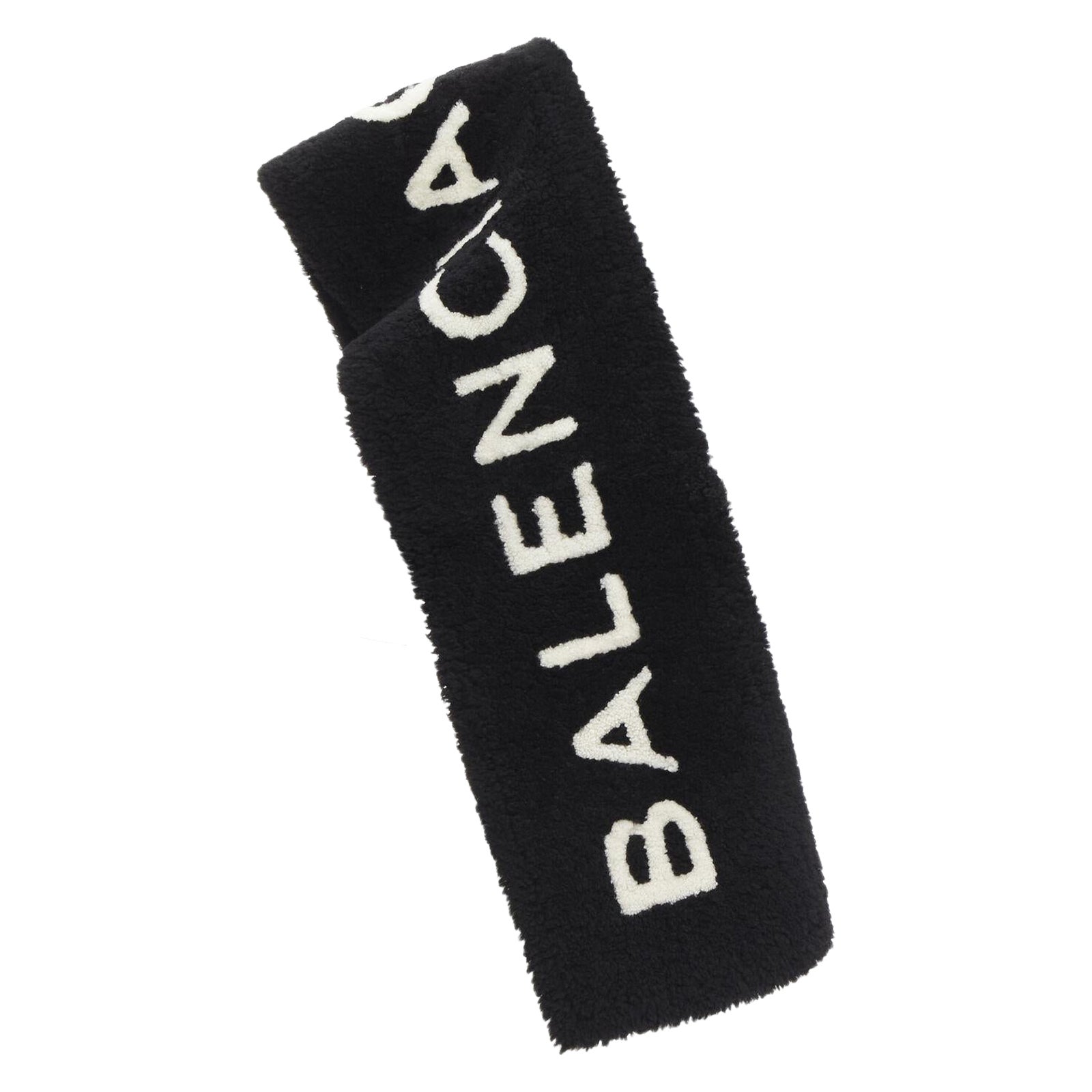 rare BALENCIAGA Demna 2016 Runway iconic B&W logo lambskin shearling fur scarf For Sale