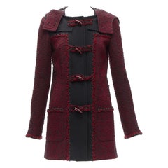 Chanel 11A Runway rouge noir laine tweed CC logo bouton à bascule duffel coat FR36 S